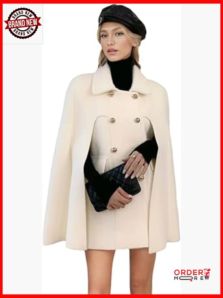 Wool Blend Cape Coat Double-Breast Sleeveless Poncho Winter Warm